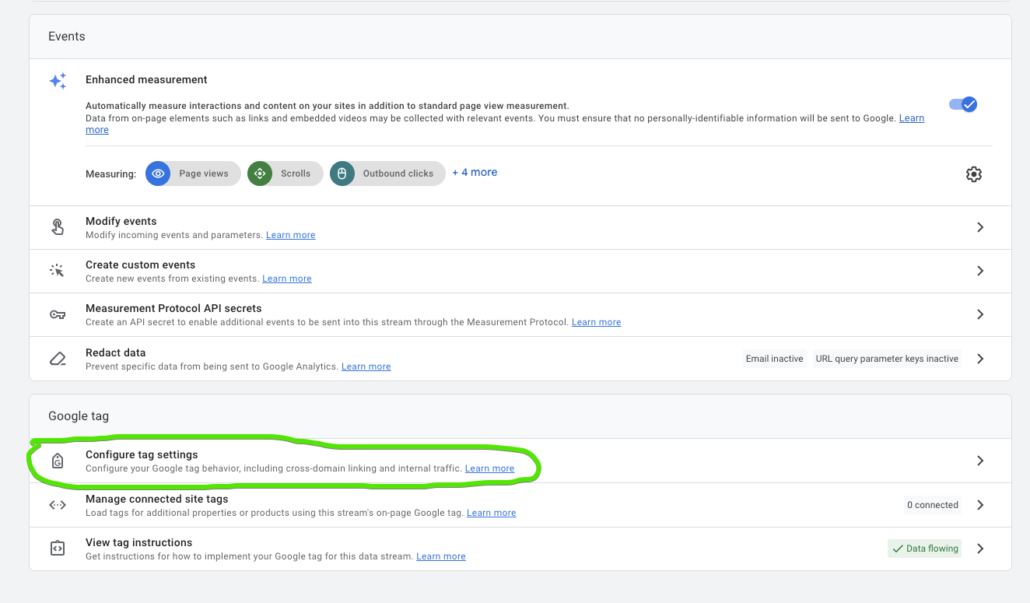 Google Analytics 4 cross domain tracking - configure tag