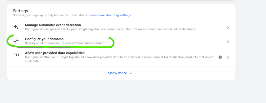 Google Analytics 4 multi-site tracking - data stream - configure domains