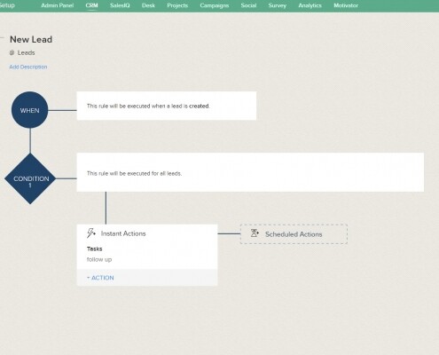 Zoho one setup -Zoho CRM workflow new lead notification