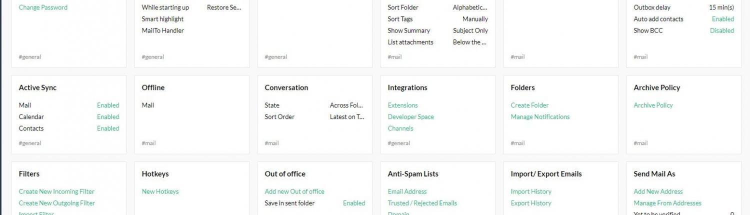 Zoho Email Settings panel