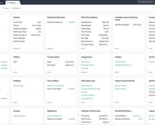 Zoho Email Settings panel